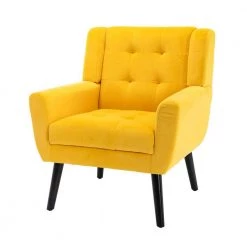 Soft Velvet Material Accent Chair Home Chair With Black Legs In Yellow by Unbranded -Boraam Sales Store yellow unbranded accent chairs d69 accen yello 4f 1000