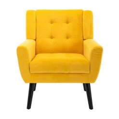 Soft Velvet Material Accent Chair Home Chair With Black Legs In Yellow by Unbranded -Boraam Sales Store yellow unbranded accent chairs d69 accen yello c3 1000