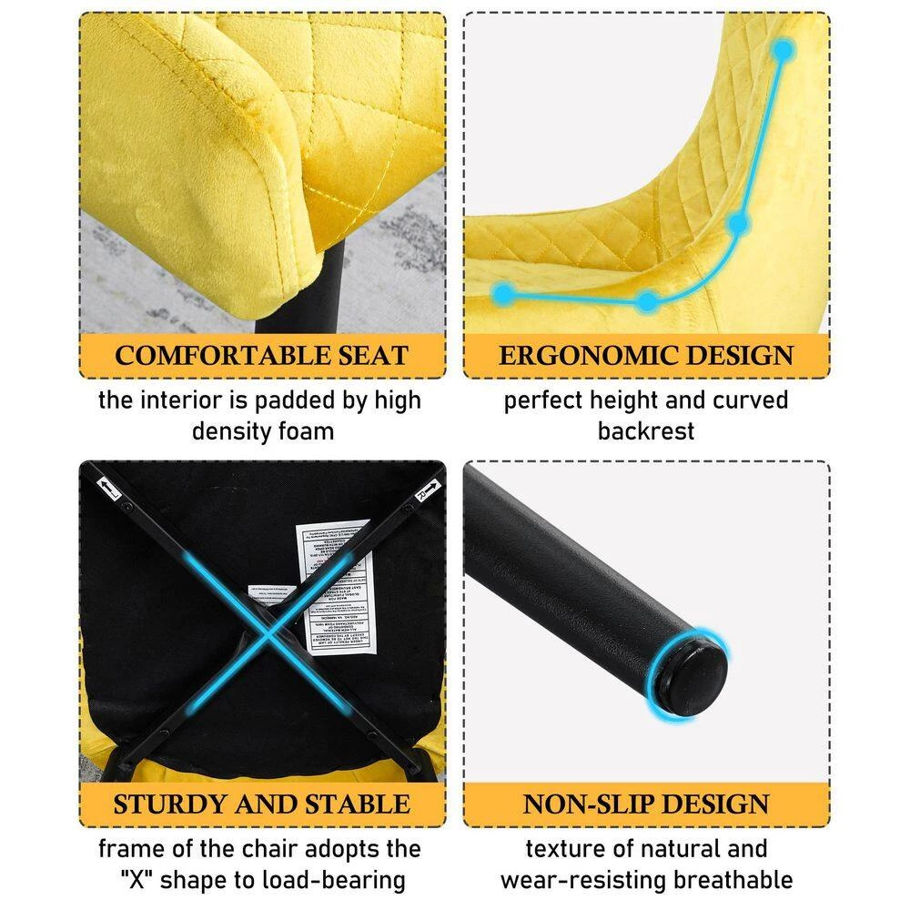 Inexpensive Modern Yellow Velvet Dining Kitchen Chair with Non-slip Design Metal Legs Upholstered Side Chair(set of 2) by Unbranded 11 Inexpensive Modern Yellow Velvet Dining Kitchen Chair with Non-slip Design Metal Legs Upholstered Side Chair(set of 2) by Unbranded - Image 9