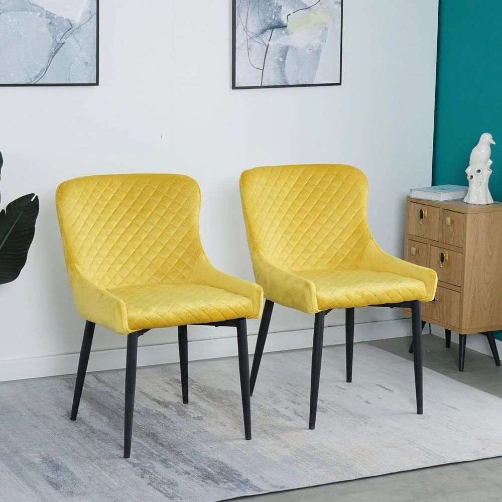 Inexpensive Modern Yellow Velvet Dining Kitchen Chair with Non-slip Design Metal Legs Upholstered Side Chair(set of 2) by Unbranded 14 Inexpensive Modern Yellow Velvet Dining Kitchen Chair with Non-slip Design Metal Legs Upholstered Side Chair(set of 2) by Unbranded - Image 12