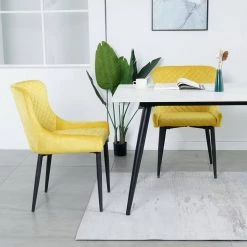 Inexpensive Modern Yellow Velvet Dining Kitchen Chair with Non-slip Design Metal Legs Upholstered Side Chair(set of 2) by Unbranded 16 Inexpensive Modern Yellow Velvet Dining Kitchen Chair with Non-slip Design Metal Legs Upholstered Side Chair(set of 2) by Unbranded -Boraam Sales Store yellow unbranded dining chairs ye 2 chair 40 1000