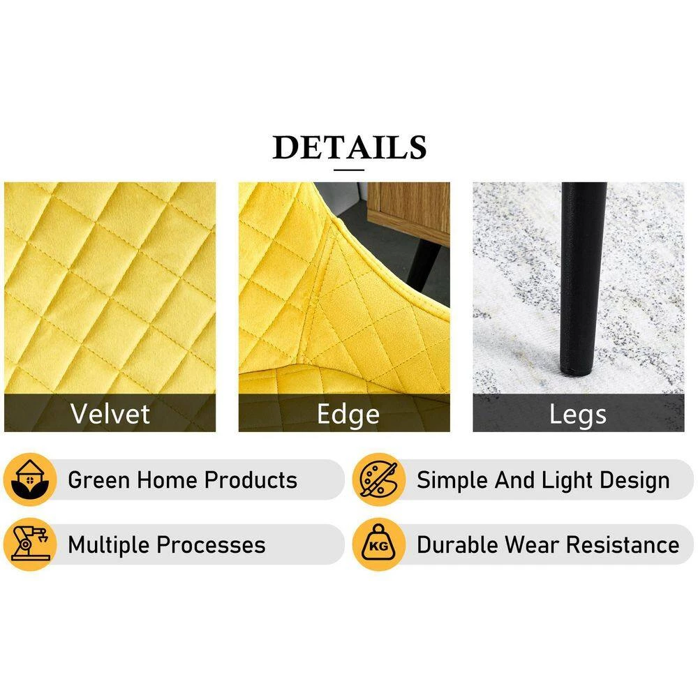 Inexpensive Modern Yellow Velvet Dining Kitchen Chair with Non-slip Design Metal Legs Upholstered Side Chair(set of 2) by Unbranded 12 Inexpensive Modern Yellow Velvet Dining Kitchen Chair with Non-slip Design Metal Legs Upholstered Side Chair(set of 2) by Unbranded - Image 10