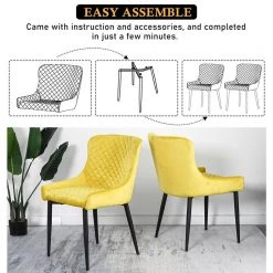 Inexpensive Modern Yellow Velvet Dining Kitchen Chair with Non-slip Design Metal Legs Upholstered Side Chair(set of 2) by Unbranded 21 Inexpensive Modern Yellow Velvet Dining Kitchen Chair with Non-slip Design Metal Legs Upholstered Side Chair(set of 2) by Unbranded -Boraam Sales Store yellow unbranded dining chairs ye 2 chair 4f 1000