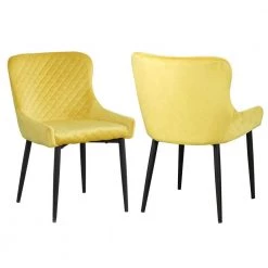 Inexpensive Modern Yellow Velvet Dining Kitchen Chair with Non-slip Design Metal Legs Upholstered Side Chair(set of 2) by Unbranded