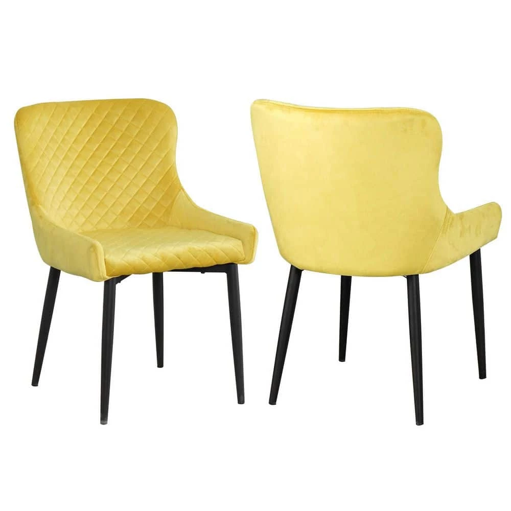 Inexpensive Modern Yellow Velvet Dining Kitchen Chair with Non-slip Design Metal Legs Upholstered Side Chair(set of 2) by Unbranded 3 Inexpensive Modern Yellow Velvet Dining Kitchen Chair with Non-slip Design Metal Legs Upholstered Side Chair(set of 2) by Unbranded