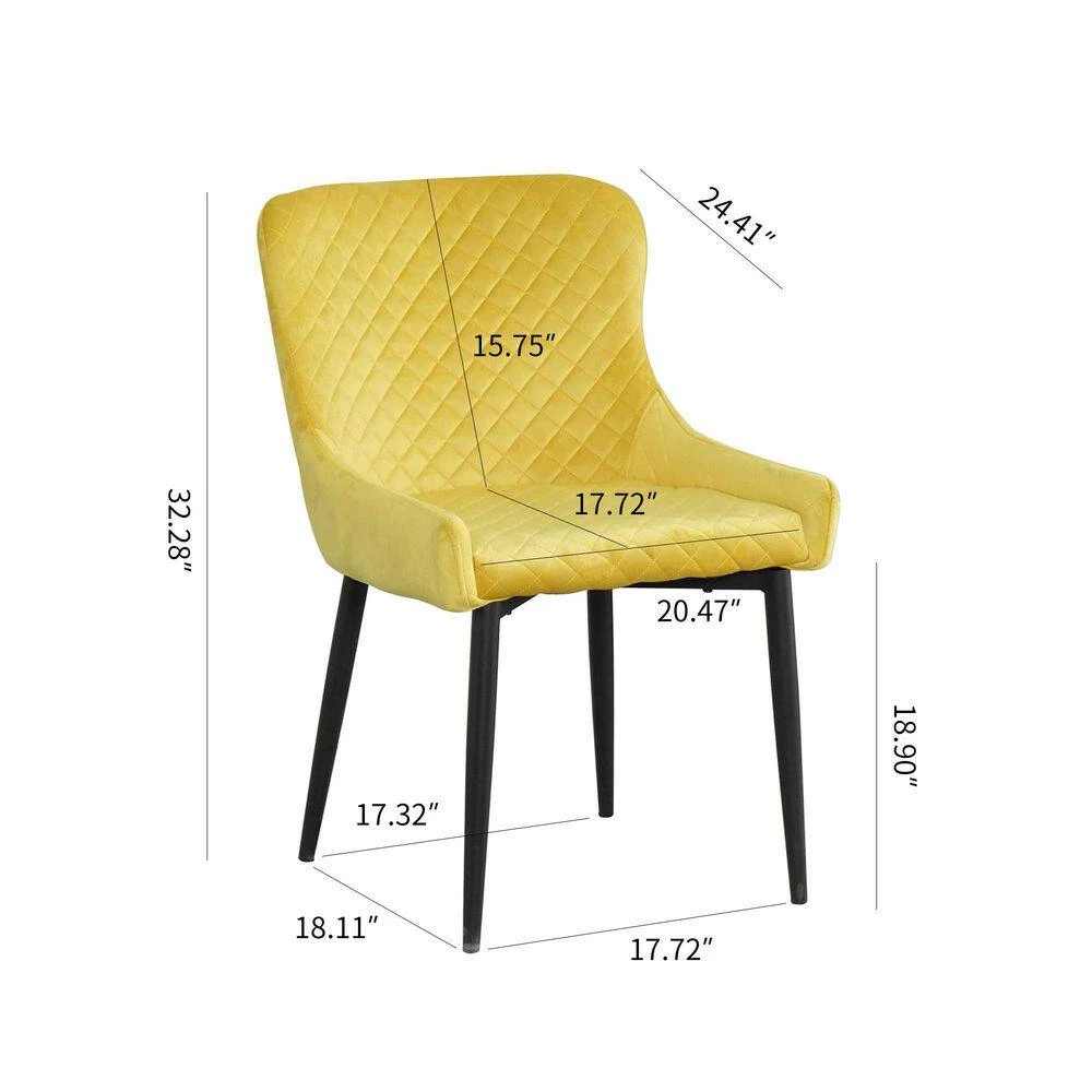 Inexpensive Modern Yellow Velvet Dining Kitchen Chair with Non-slip Design Metal Legs Upholstered Side Chair(set of 2) by Unbranded 8 Inexpensive Modern Yellow Velvet Dining Kitchen Chair with Non-slip Design Metal Legs Upholstered Side Chair(set of 2) by Unbranded - Image 6