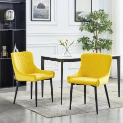 Inexpensive Modern Yellow Velvet Dining Kitchen Chair with Non-slip Design Metal Legs Upholstered Side Chair(set of 2) by Unbranded 17 Inexpensive Modern Yellow Velvet Dining Kitchen Chair with Non-slip Design Metal Legs Upholstered Side Chair(set of 2) by Unbranded -Boraam Sales Store yellow unbranded dining chairs ye 2 chair a0 1000