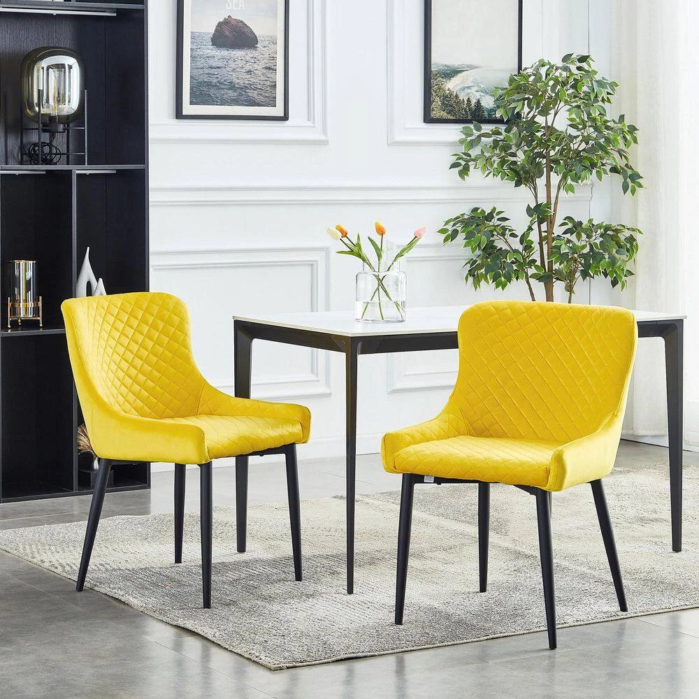 Inexpensive Modern Yellow Velvet Dining Kitchen Chair with Non-slip Design Metal Legs Upholstered Side Chair(set of 2) by Unbranded 6 Inexpensive Modern Yellow Velvet Dining Kitchen Chair with Non-slip Design Metal Legs Upholstered Side Chair(set of 2) by Unbranded - Image 4