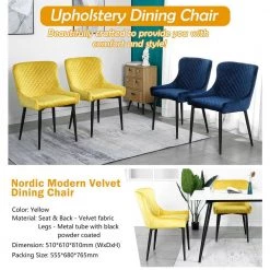 Inexpensive Modern Yellow Velvet Dining Kitchen Chair with Non-slip Design Metal Legs Upholstered Side Chair(set of 2) by Unbranded 20 Inexpensive Modern Yellow Velvet Dining Kitchen Chair with Non-slip Design Metal Legs Upholstered Side Chair(set of 2) by Unbranded -Boraam Sales Store yellow unbranded dining chairs ye 2 chair c3 1000