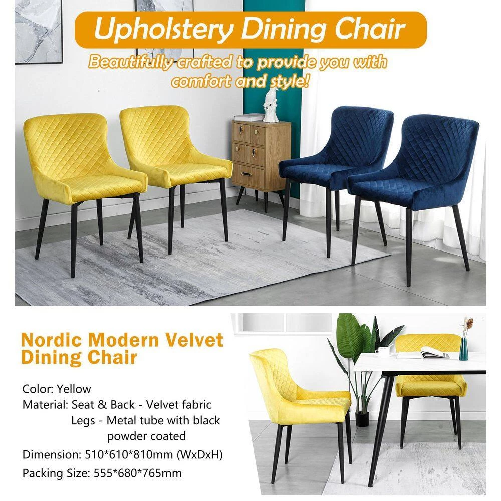 Inexpensive Modern Yellow Velvet Dining Kitchen Chair with Non-slip Design Metal Legs Upholstered Side Chair(set of 2) by Unbranded 9 Inexpensive Modern Yellow Velvet Dining Kitchen Chair with Non-slip Design Metal Legs Upholstered Side Chair(set of 2) by Unbranded - Image 7
