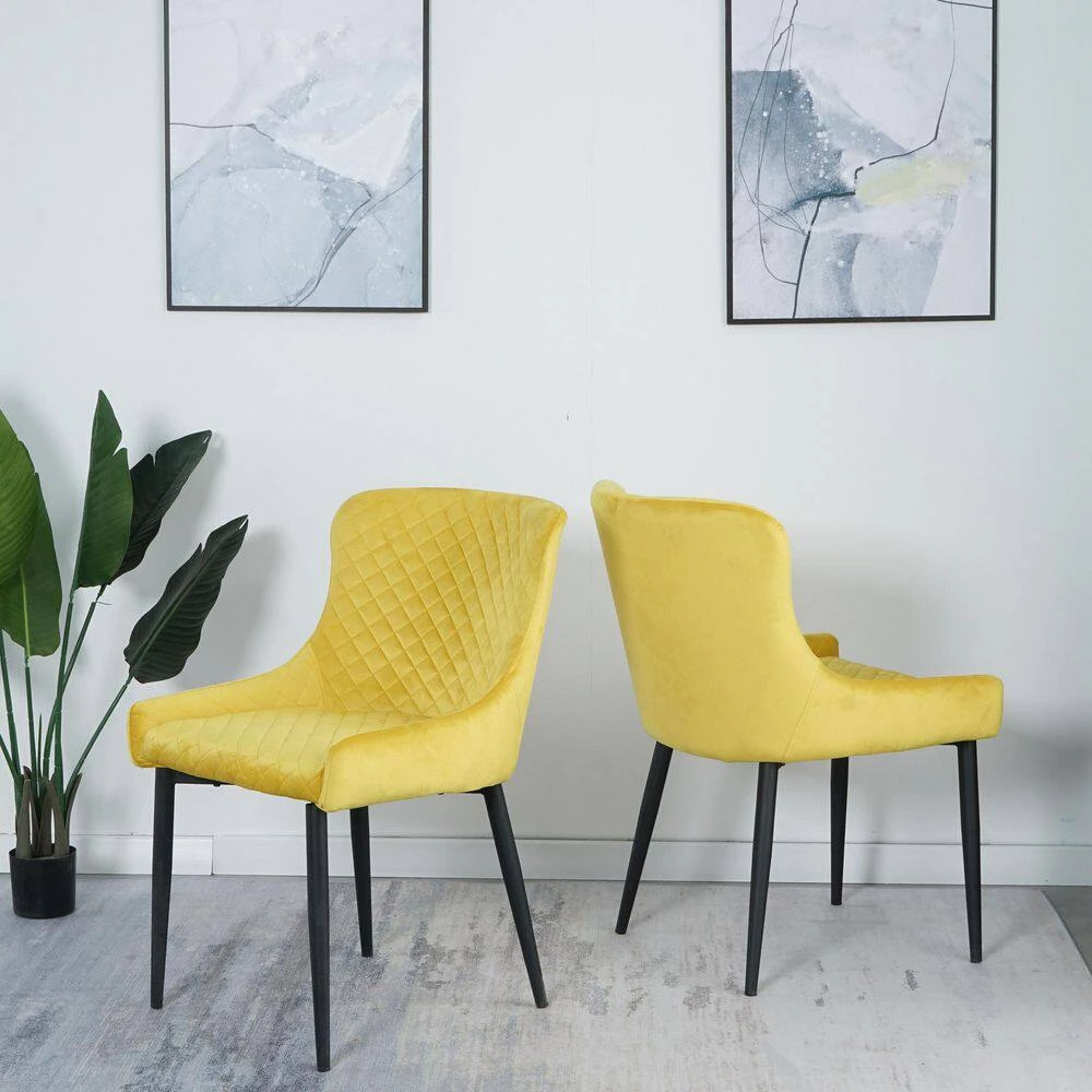 Inexpensive Modern Yellow Velvet Dining Kitchen Chair with Non-slip Design Metal Legs Upholstered Side Chair(set of 2) by Unbranded 4 Inexpensive Modern Yellow Velvet Dining Kitchen Chair with Non-slip Design Metal Legs Upholstered Side Chair(set of 2) by Unbranded - Image 2