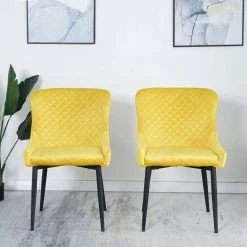 Inexpensive Modern Yellow Velvet Dining Kitchen Chair with Non-slip Design Metal Legs Upholstered Side Chair(set of 2) by Unbranded 24 Inexpensive Modern Yellow Velvet Dining Kitchen Chair with Non-slip Design Metal Legs Upholstered Side Chair(set of 2) by Unbranded -Boraam Sales Store yellow unbranded dining chairs ye 2 chair fa 1000